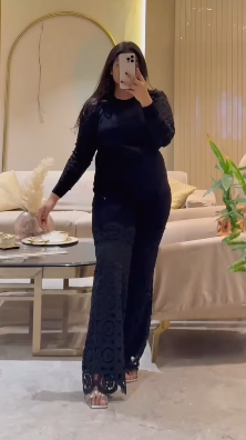 Saira 2 Piece Outfits  Knit Pullover and Wide Leg Lace Pants Lounge Matching Set